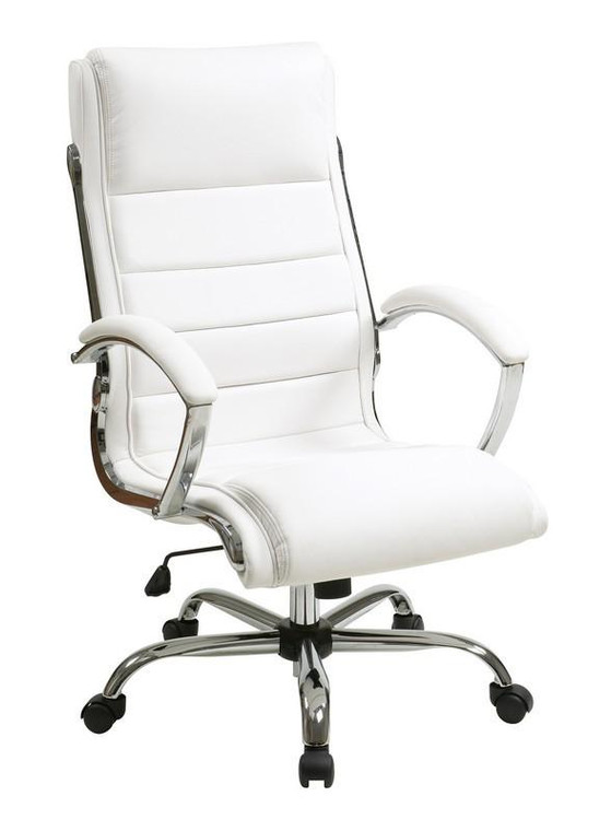 Office Star Executive Chair With Thick Padded White Faux Leather Seat FL1327C-U11