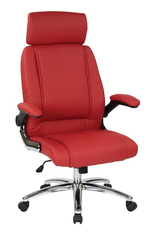 Office Star Executive Red Faux Leather Chair With Metal Chrome Base FL27513C-U9