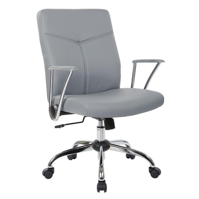 Office Star Faux Leather Chair In Charcoal With Chrome Base FL80287C-U42