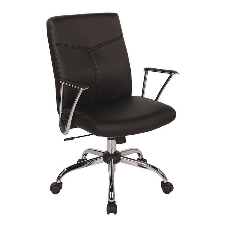 Office Star Faux Leather Chair In Black With Chrome Base FL80287C-U6