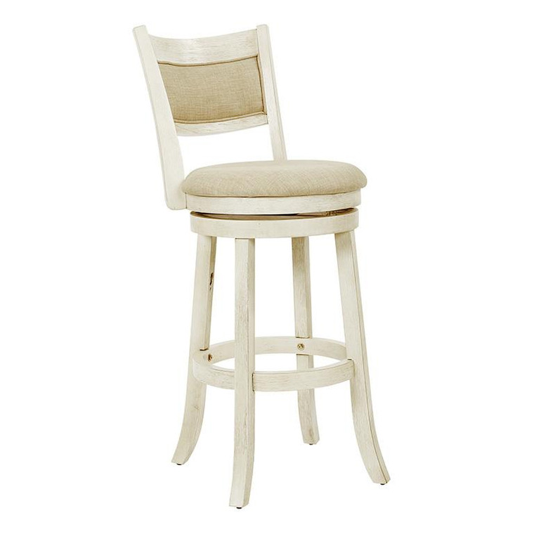 Office Star Swivel Stool 30" With Solid Back In Antique White Finish MET12430-AW