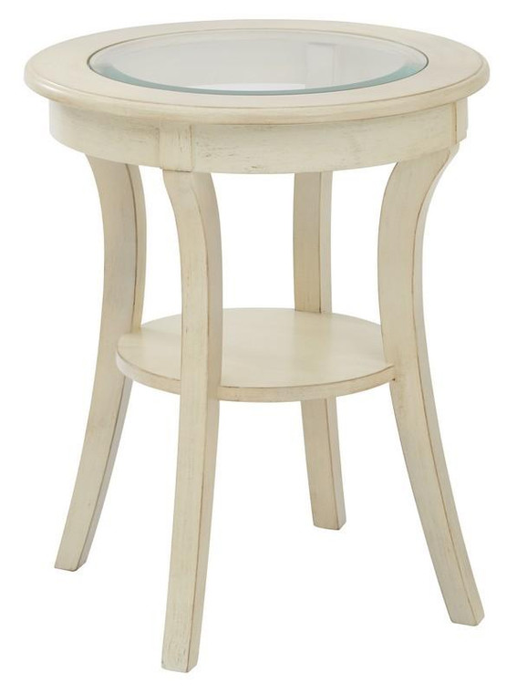 Office Star Harper Round Accent Table With Glass Top And White Wood OP-HRAS1-DH4