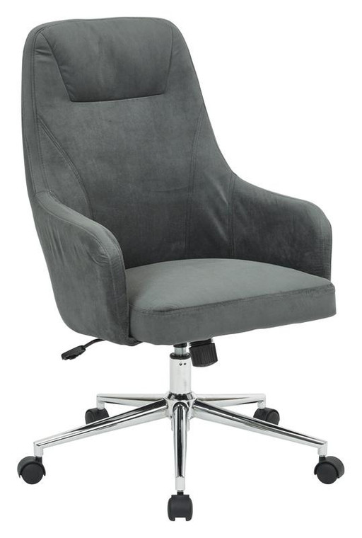 Office Star Marigold Desk Chair In Graphite Velvet W/ Chrome Base, Semi Assembled