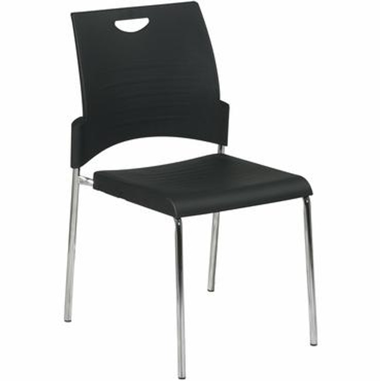 Office Star Straight Leg Stack Black Chair With Plastic Seat & Back (Set Of 2) STC8300C2-3