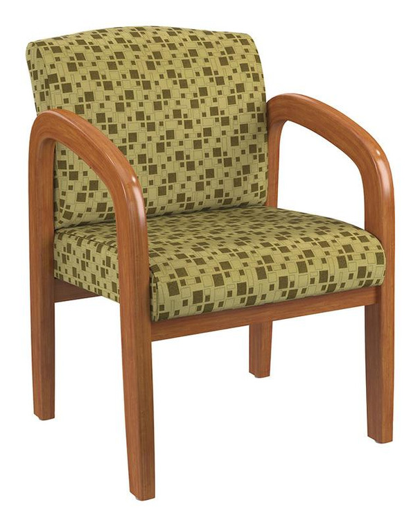 Office Star Medium Oak Finish Wood Visitor Chair In City Park Kiwi Fabric WD380-K109