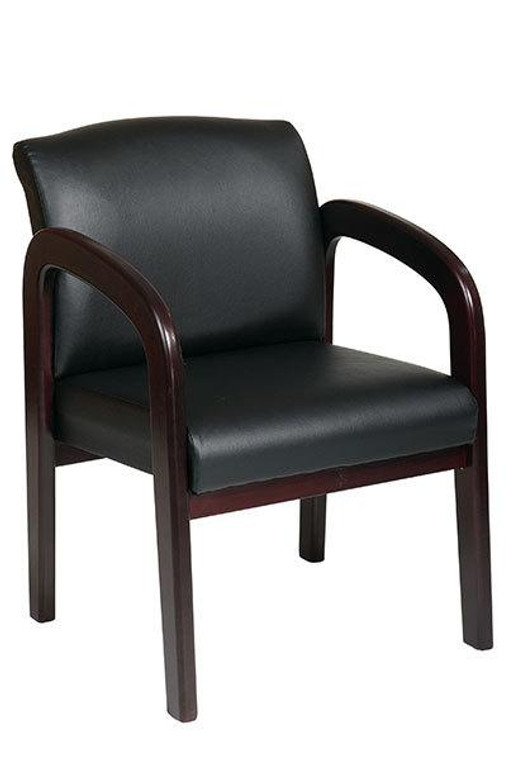 Office Star Faux Leather Mahogany Wood Visitor Chair WD383-U6