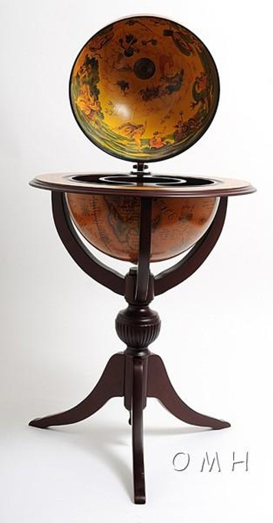 NG003 Old Nautical Map Globe Bar Table with 3 Legs - Red