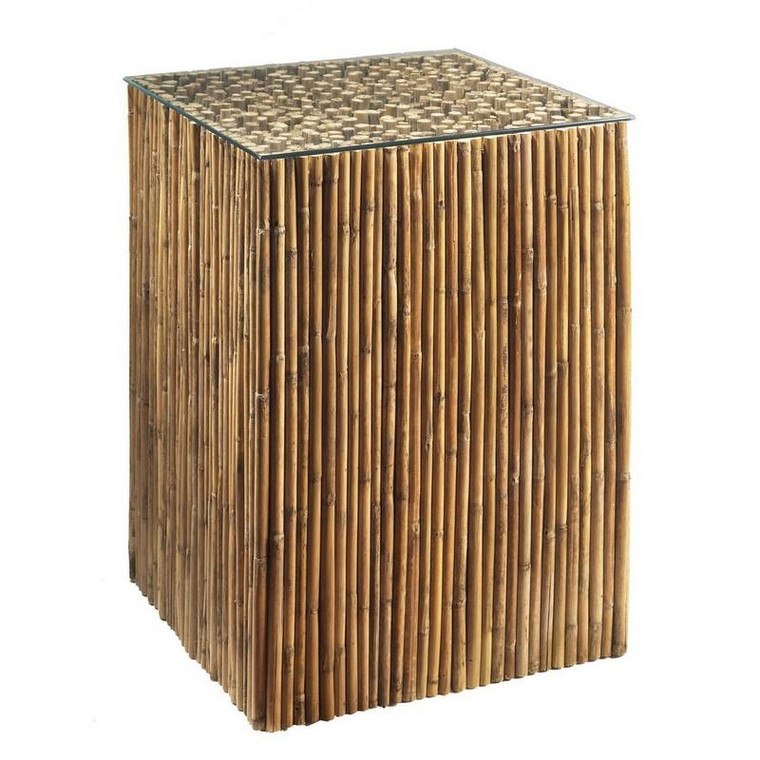 BAM06 Bamboo Stick Side Table With Glass Top