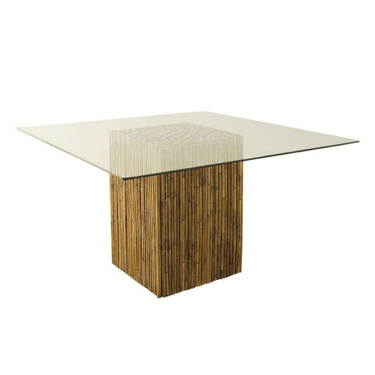 BAM13-48SQ Bamboo Stick Dining Table With Glass Top