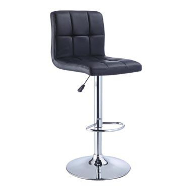 Black Quilted Faux Leather & Chrome Adjustable Height Bar Stool 212-851