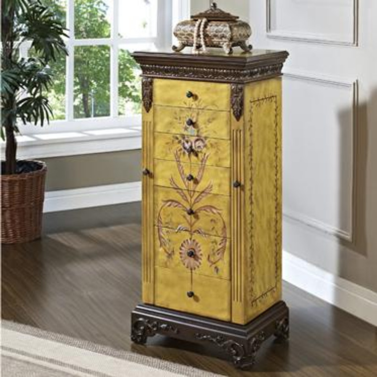 Masterpiece Antique Parchment Hand Painted Jewelry Armoire 582-314