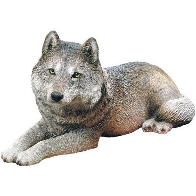Sandicast Original Size Gray Lying Wolf Sculpture - OS300