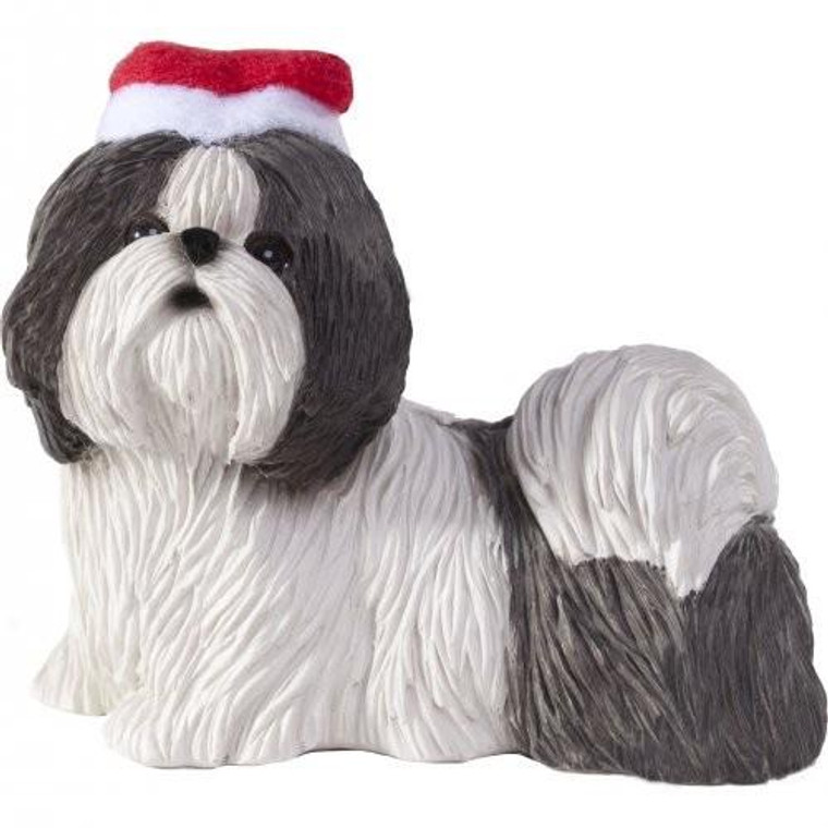 Sandicast Silver/White Standing Shih Tzu Christmas Tree Ornament - XSO16410