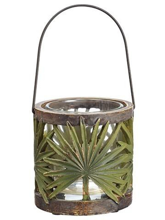 3.5"H X 3.5"D Palm Leaf Candleholder With Glass Green 2 Pieces ADP527-GR