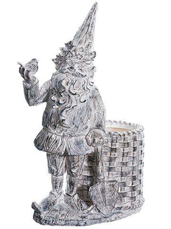 15.5" Garden Gnome With Basket Gray Whitewashed 2 Pieces AG0003-GY/WW