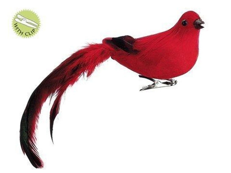 10" Singing Bird With Long Tail And Metal Clip Red 12 Pieces BB1882-RE