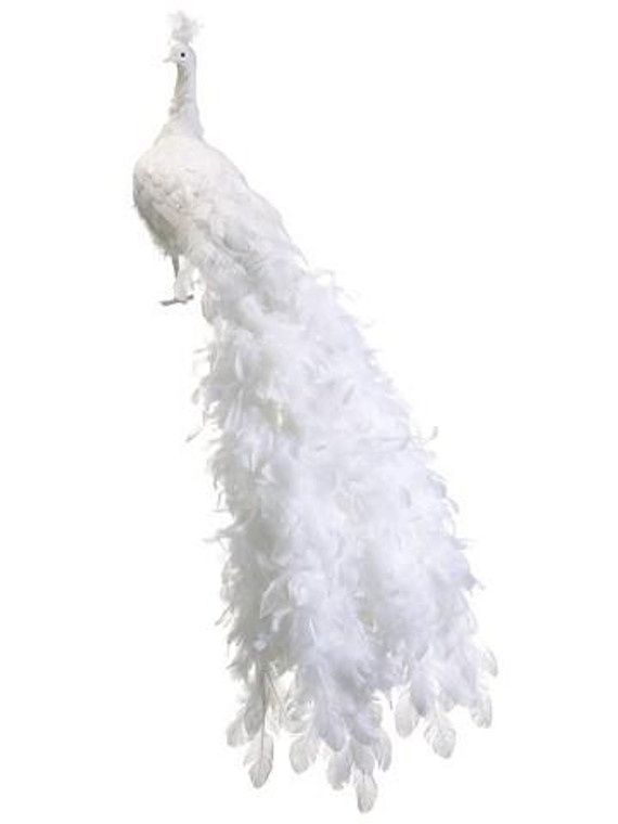 20"H X 5'L Glittered Close Tailed Peacock White 2 Pieces BB1945-WH