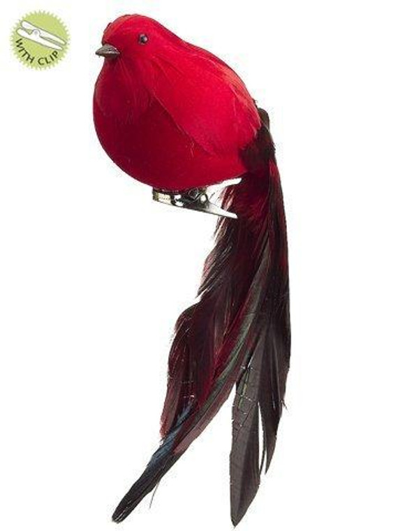 7" Long-Tailed Bird With Clip Red 12 Pieces BB2006-RE