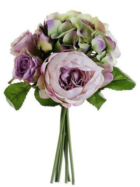 11" Hydrangea/Rose/Peony Bouquet Lavender Green 6 Pieces FBQ576-LV/GR