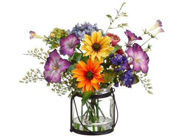 11" Daisy/Ranunculus/Morning Glory In Glass Vase Mixed 4 Pieces LFX482-MX