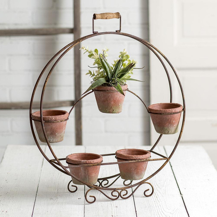 Round Plant Stand With Terra Cotta Pots 580022