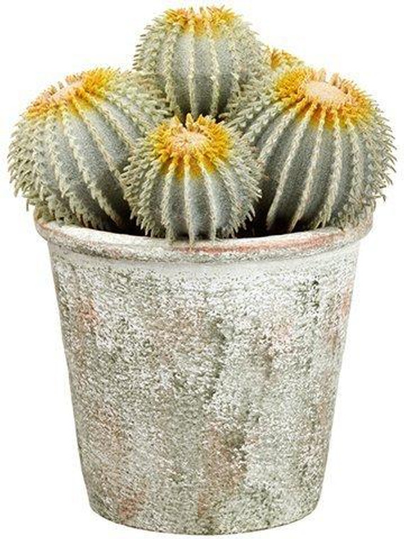 9" Barrel Cactus In Paper Mache Pot Green 6 Pieces LQB005-GR