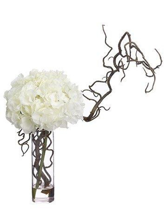 18"H X 11"W X 16"L Hydrangea/ Curly Willow In Glass Vase White WF1746-WH