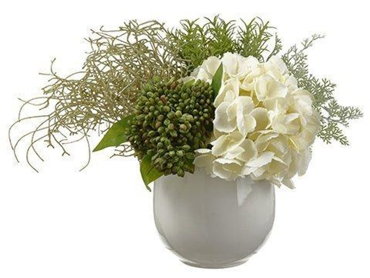 12"H X 12"W X 17"L Hydrangea/Rosemary In Vase Cream WF9253-CR/GR