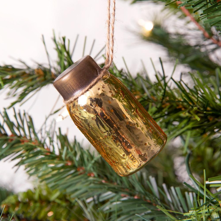 CTW Home Glass Mini Mason Jar Hanging Christmas Ornament - Mercury Gold (Pack Of 6) 830320G