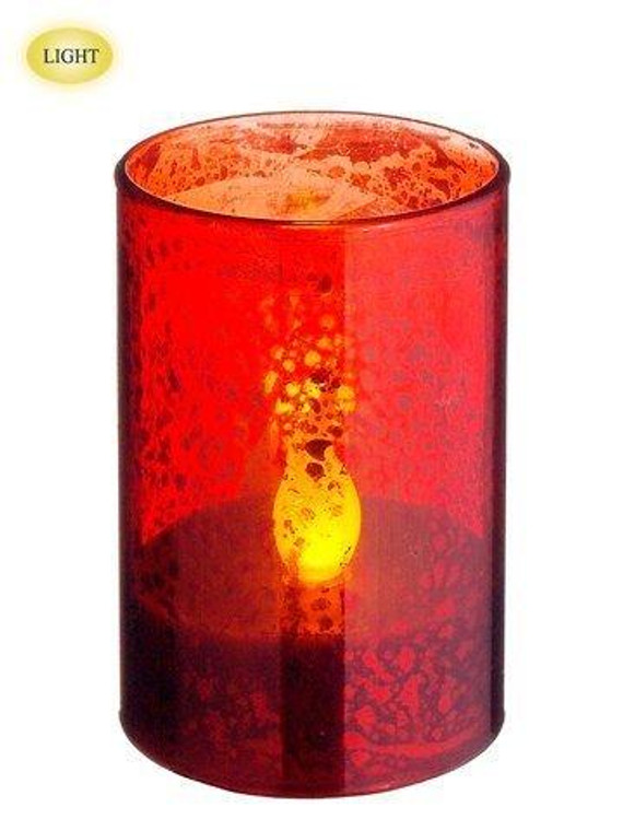 3.5"H X 2.2"D Battery Operated Mercury Glass Faux Candle With Light Red 4 Pieces XAH950-RE