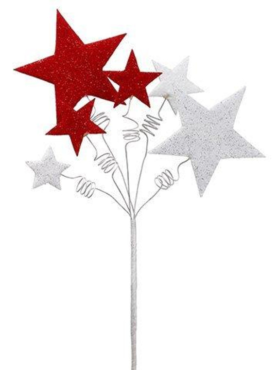 11" Glittered Star Spray Red White 12 Pieces XAS785-RE/WH