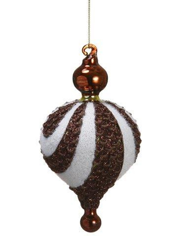6" Glittered Pine Cone Texture Glass Finial Ornament Brown White 6 Pieces XGN135-BR/WH