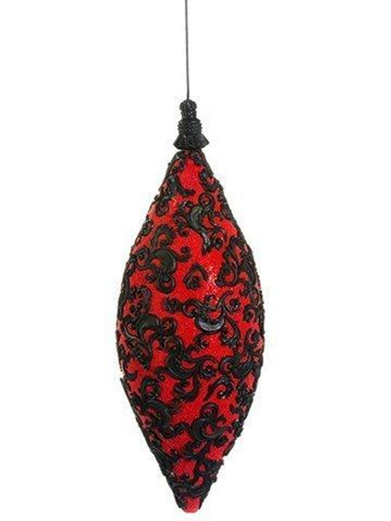11" Filigree Finial Ornament Red Black 6 Pieces XN1404-RE/BK