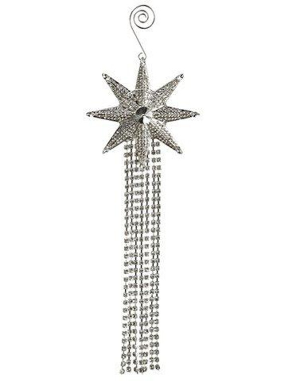 10" Rhinestone Star Tassel Ornament Clear Silver 6 Pieces XN9501-CW/SI