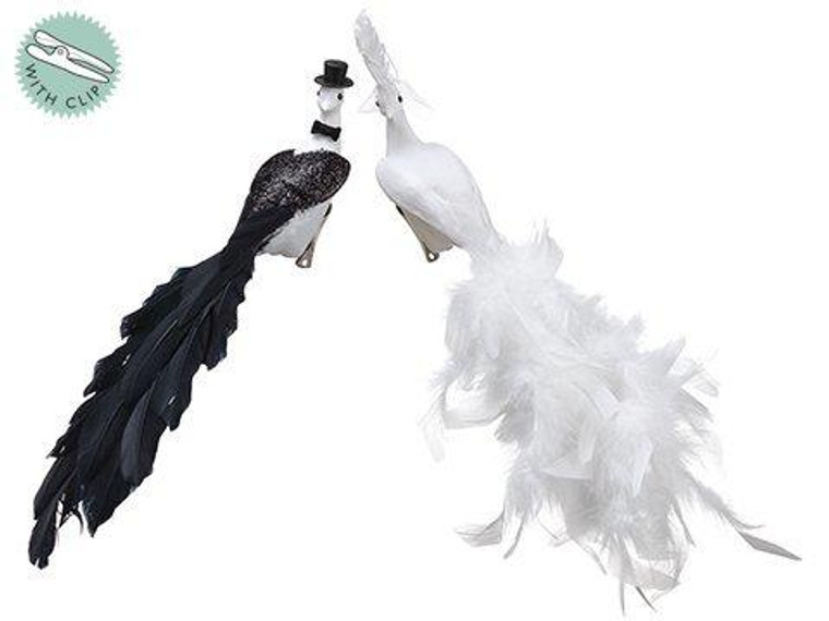 11" Feather/Glitter Bridal Peacock With Lace On Clip &Amp; Hanger (2 Styles/Assortment) A 24 Pieces ZGB736-ASST