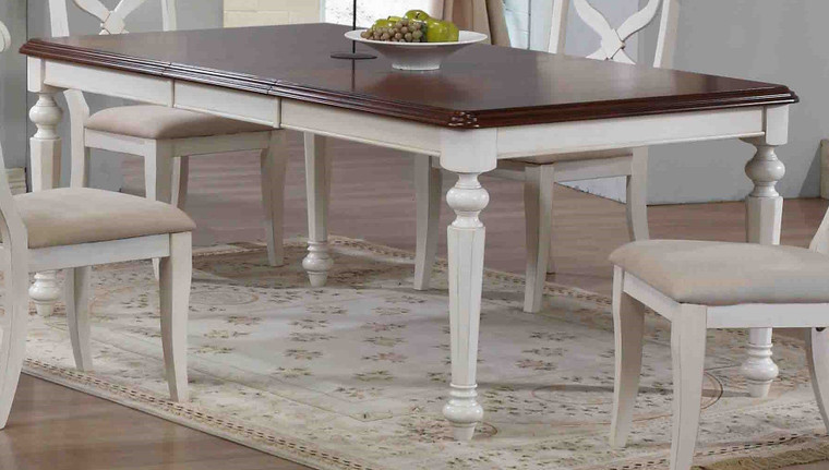 Andrews Butterfly Leaf Dining Table In Antique White With Chestnut