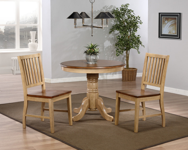 3 Piece Brook 36" Round Dining Set With Slat Back Chairs