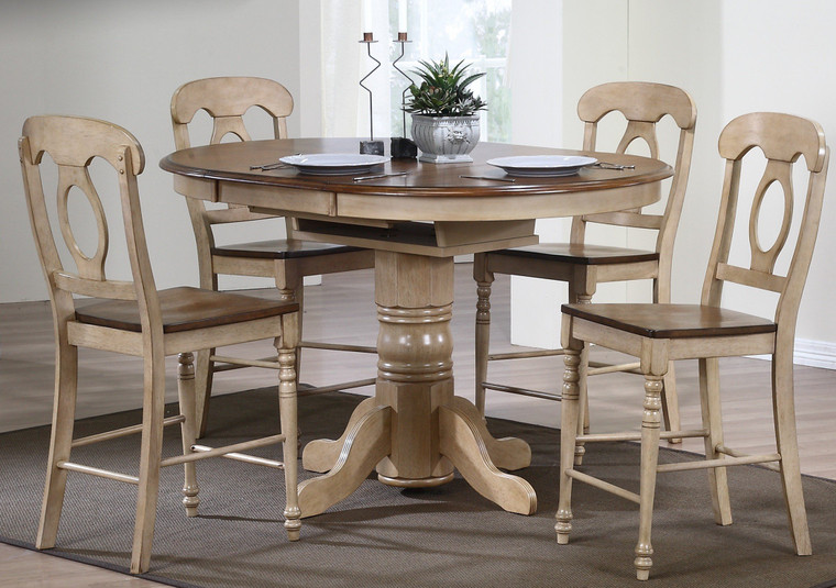 5 Piece Round Or Oval Butterfuly Leaf Pub Table Set With Stools