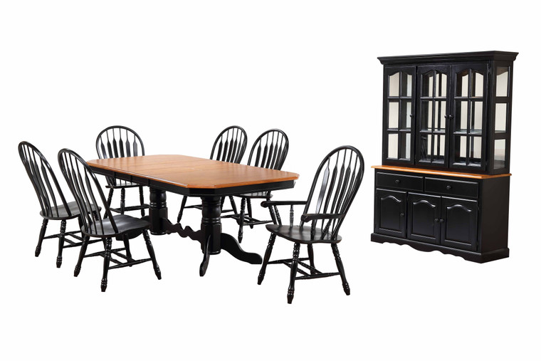 9 Piece Double Pedestal Trestle Dining Set With China Cabinet