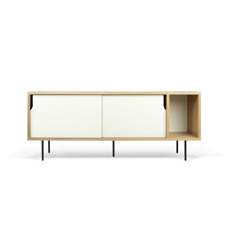 Temahome Dann Sideboard-Oak Frame, White Doors, Black Lacquered Steel Feet - 9500.400506