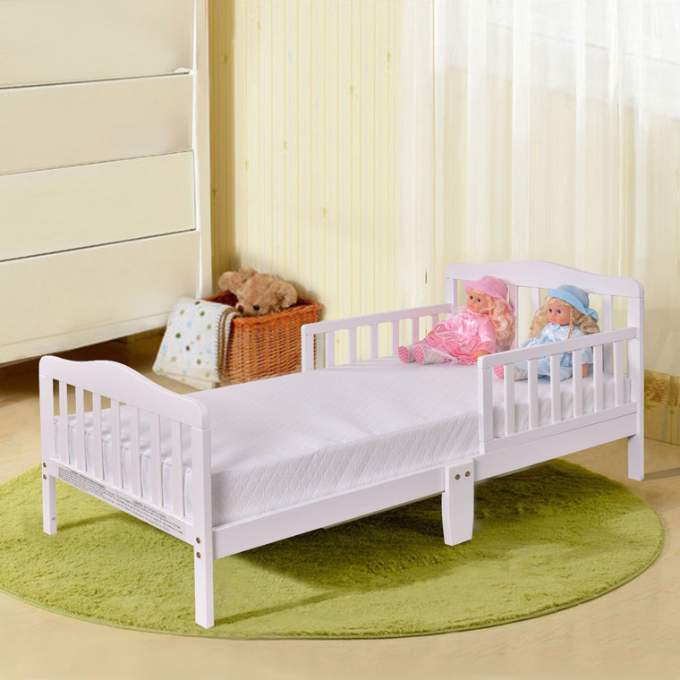 Baby Toddler Wooden Bed With Safety Rails-White BB4596WH