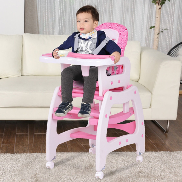 3 In 1 Baby High Chair Convertible Play Table-Pink BB4703PI