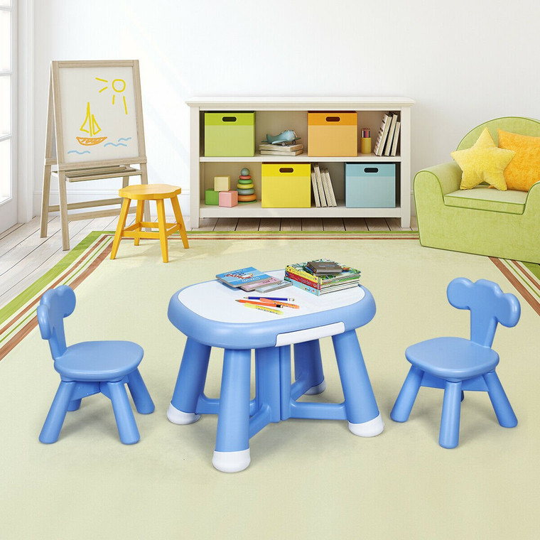 Kids Table And 2 Chair Set W/ Storage Bins-Blue BB5367BL