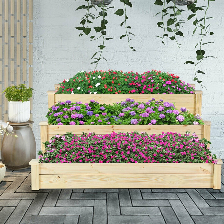 3 Tier Wooden Raised Garden Flower Vegetables Bed GT3424