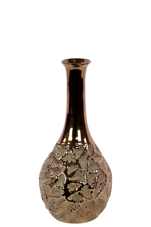 Ceramic Vase w/Neck, Rd. Belly & Crumpled w/Chrome Top Sm Gold 11113