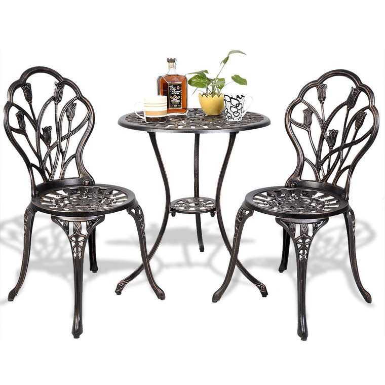 3 Pcs Cast Aluminum Outdoor Table And Chair Set HW49512