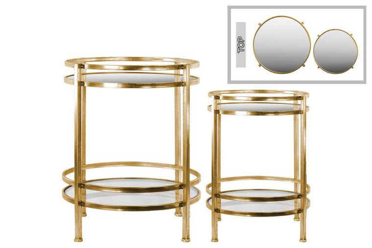 Rd. Table w/Beveled & Clear Glass Base Shelf Set Of 2 Metal-Gold 94195