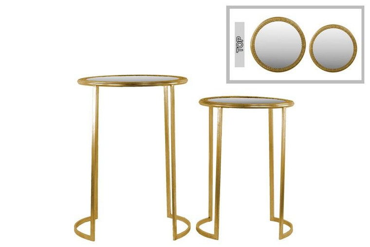 Rd. Table w/Beveled Mirror & Pierced Top Set Of 2 Metal-Gold 94197