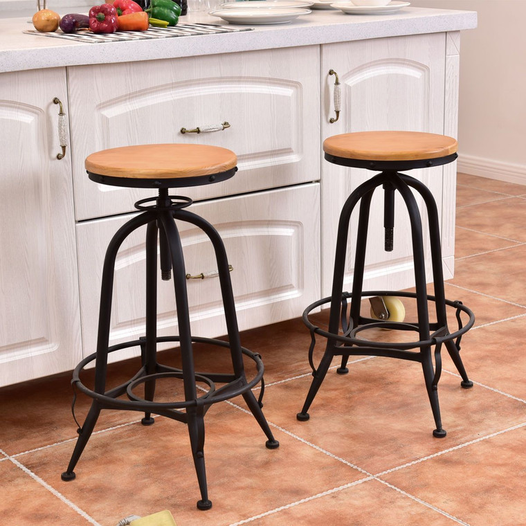 Set Of 2 Adjustable Vintage Bar Stools HW53864