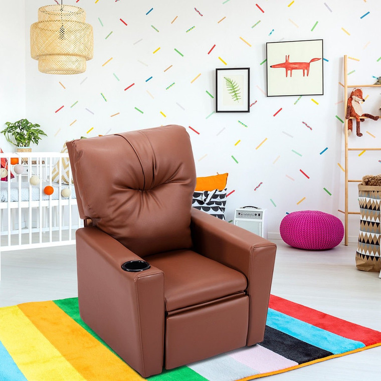 Ergonomic Lounge Kids Sofa With Cup Holder-Brown HW54197BN